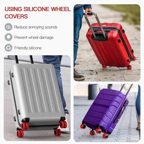 TUCANA Silicone Luggage Wheel Covers for Suitcases or Office Chair Caster, Elastic, Mute and Shockproof (Red)