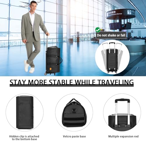 seyfocnia Rolling Garment Bag,Wheeled Garment Bag for Travel with Wheels Overnight Bags with Wheels Carry On Garment Bag with Shoe Compartment Suitcase Convertible Garment Duffle Bag-Black