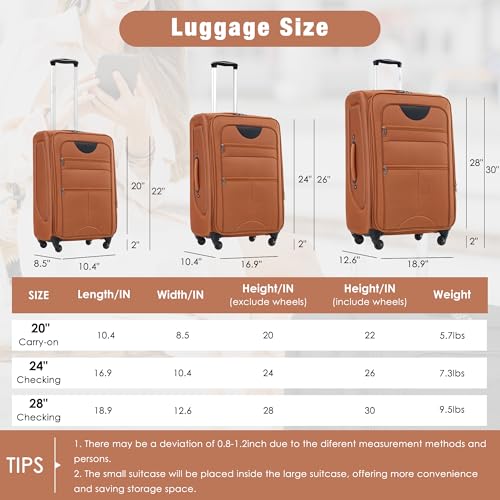 Merax Softside Luggage Set Softshell Lightweight 3 Piece Spinner Suitcase with Duffel Bag Expandable Upright Travel Luggage 22