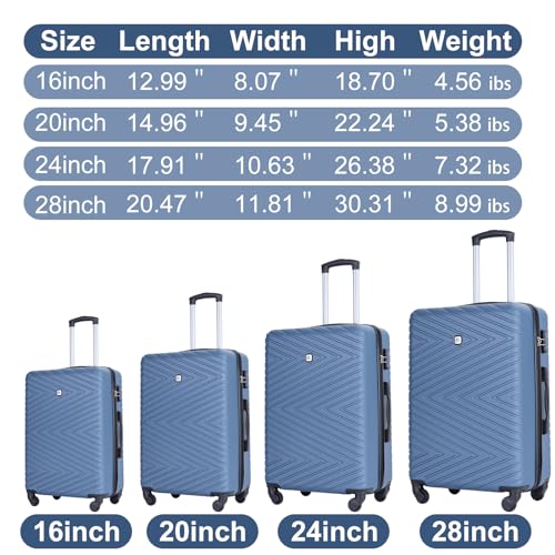 Travelhouse Luggage Sets 4 Piece Suitcase Set ABS Hardside Luggage with Spinner Wheels, Lightweight Carry On Luggage with TSA Lock for Women (Blue