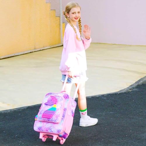 Kids Luggage for Girls, Cute Mermaid Suitcase Rolling with Wheels, Travel Carry on for Children Toddler Elementary - Pink