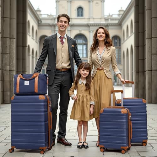 TAKUMI Luggage Sets 5 Piece Lightweight Carry On luggage with Duffel Bag ABS+PC Hardshell Suitcases with YKK zippers Double Spinner Wheels Travel Lugagge with TSA Lock(NAVY