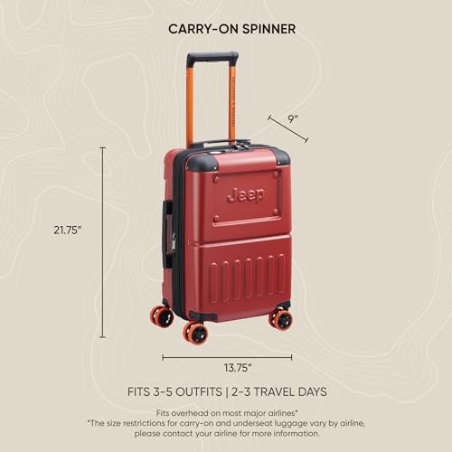Jeep JH002B Hardside Expandable Luggage with Spinner Wheels, Black, Carry-On 19 Inch