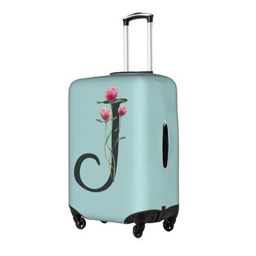 Travel Luggage Cover Spandex Blue Suitcase Protector Bag,Black Letter J Boho Floral Flowers Leaves Dust-Proof Washable Baggage Covers For Wheeled Suitcase Kid Adult,M (For 22