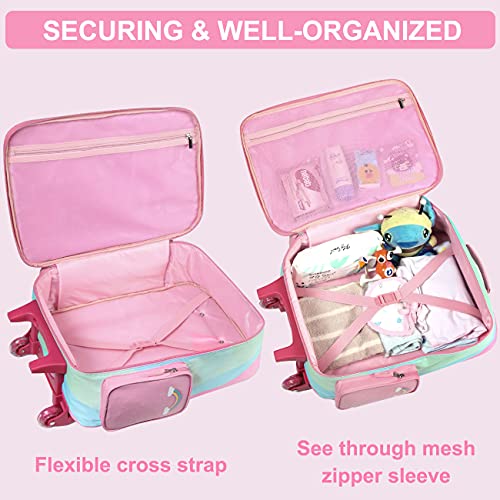 VASCHY Kids Luggage for Girls, Cute Rolling Travel Carry on Suitcase for Toddlers/Children with Wheels 18inch Unicorn