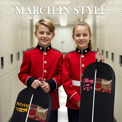 Personalized Garment bag for Hanging Clothes -Custom Name Marching Band Breathable Black Uniform Bags With 2 Mesh Pockets for Band Uniforms, Performance Attire, Custom Cover Bag with Carry Handles