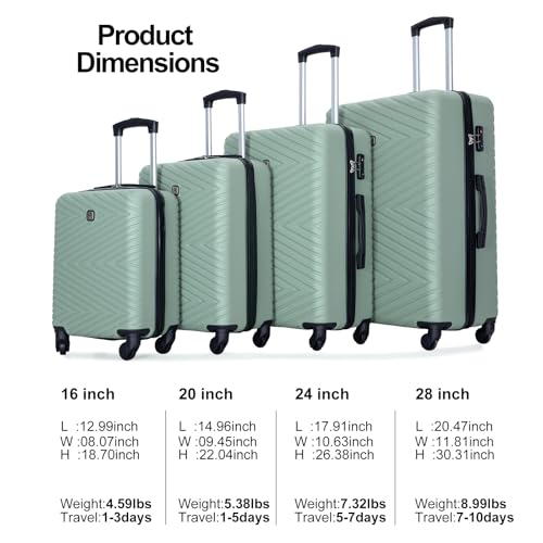 Travelhouse 4 Piece Luggage Sets Travel Suitcase, Large Capacity Lightweight Luggage Sets with TSA Lock & Spinner Wheels, Clearance Carry On Luggage Suitcase Set (OLIVE GREEN