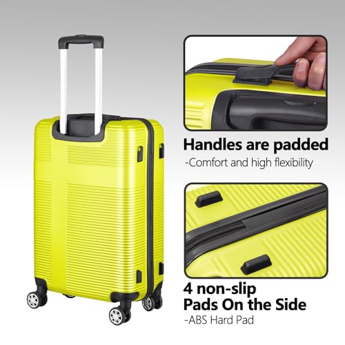 Wqzlyg Hardshell 24 in Luggage, Lightweight Carry-on with Spinner Wheels,Travel Rolling Suitcase Clearance with TSA Lock for Travel (Yellow, Checked-Medium 24-Inch)