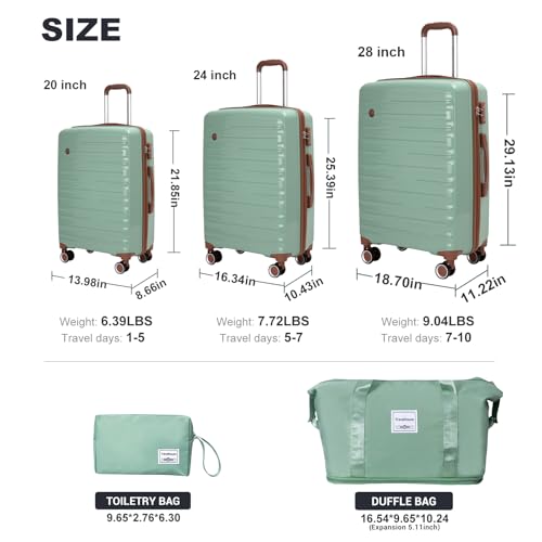 Luggage Sets 5 Piece,Suitcases with Double Spinner Wheels and TSA Lock,Hardcase 3 set Luggage with Travel Duffle Bag,Carry On Luggage Set