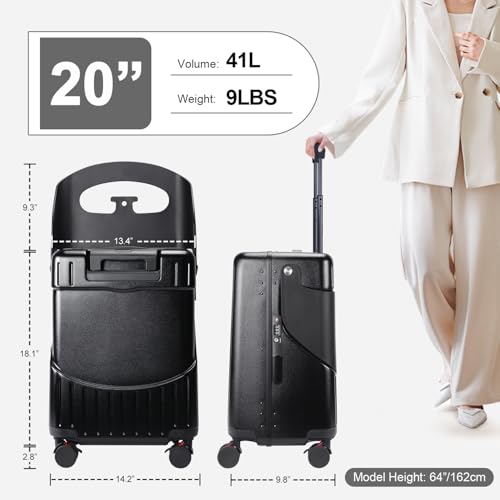 MRPLUM Ride On Luggage with Seat for Kids&Adults with Seat Belt,Hard Shell Lightweight Rolling Spinner Wheels Travel Luggage with TSA Lock