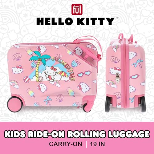 FUL Unisex Kid's Hello Kitty 21 Inch Carry On Luggage, Hardshell Rolling Suitcase with Spinner Wheels, Pink