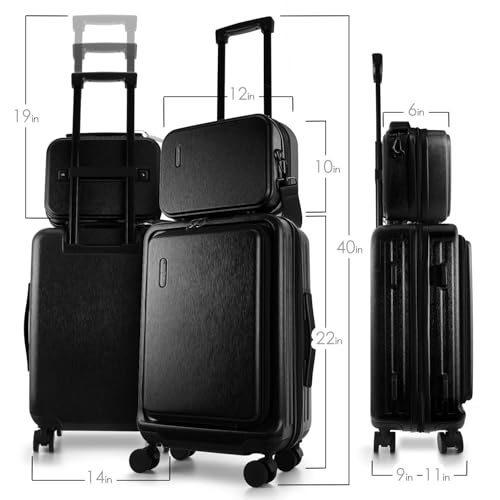TRAVELARIM 22 Inch Carry On Luggage 22x14x9 Airline Approved, Carry On Suitcase with Wheels, Hard-shell Carry-on Luggage, Durable Luggage Carry-On, Jet Black Small Suitcase with Cosmetic Case