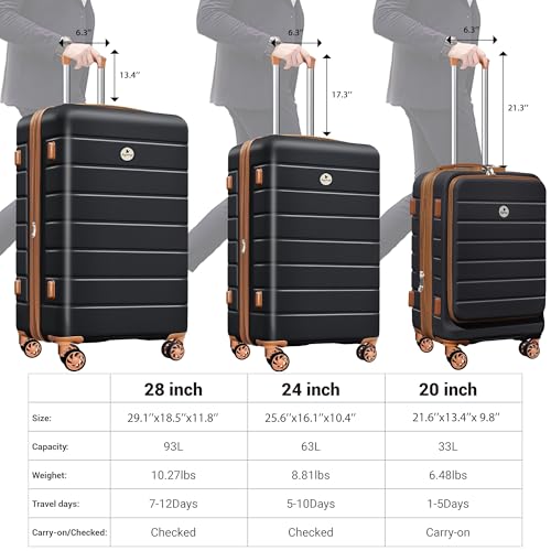 Classic 3-Piece Luggage Set Lightweight Hardside Suitcase TSA Lock Spinner Wheels