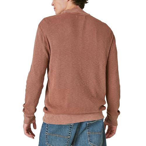 Lucky Brand Men's Garment Dye Thermal Mock Half Zip, Potting Soil