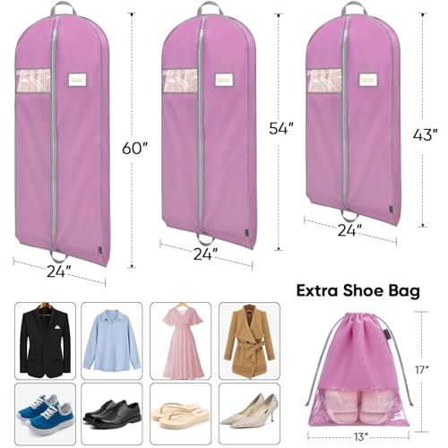BALEINE 5PK Heavy Duty Garment Bag with Shoe Storage Travel Bag for Dresses, Suit, Coats Travel Essential (54
