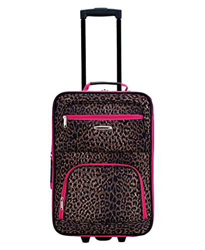 Rockland Jungle Softside Upright Luggage, Pink Leopard