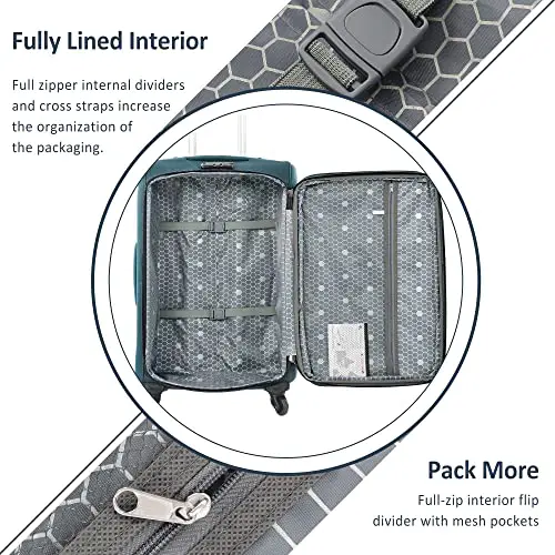 Merax 3 Piece Softside Luggage Set, Upright Spinner Softsehll Lightweight Suitcase Travel Set with Spinner Wheels and TSA Lock, Green