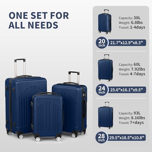 VERYKE 3-Piece Hardside Suitcase Set with Spinner Wheels,Expandable Luggage Set with Large Capacity for Traveling Storage