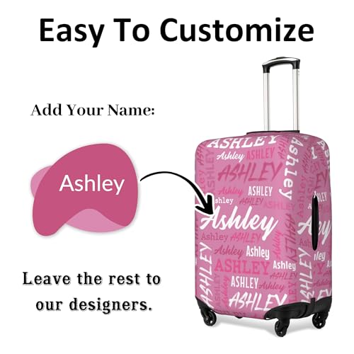 Onzhvex Custom Luggage Cover with Name, Personalized Elastic Name Suitcase Cover with Zippers, Customized Pink Theme Travel Suitcase Protector Cover Gift for Men Women Team (4 Sizes)