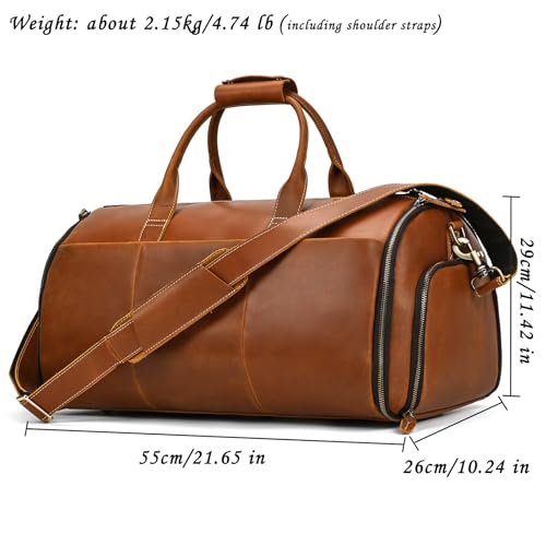 SAIION Leather Garment Bag for Men, Convertible Carry on Garment Duffel Bag for Travel Weekender Bag 2 in 1 Hanging Suitcase Suit Bag