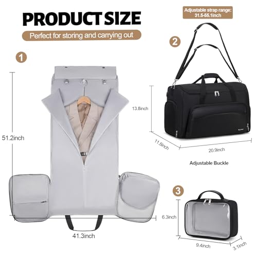 Garment Duffle Bags for Travel, Convertible Garment Bag for Men Women, Carry On Duffle Bag Backpack with Shoe Compartment & Toiletry Bag