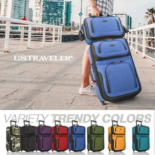 U.S. Traveler Rio Softside Expandable Carry-on Rolling Luggage, Royal Blue