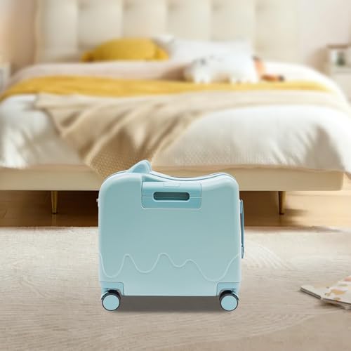 KeruRome 18 Inch Ride on Suitcase for Kids, Carry on Luggage Kids Can Sit on Cute Toddler Ride on Luggage Child Stroller Spinner Luggage Sky Blue