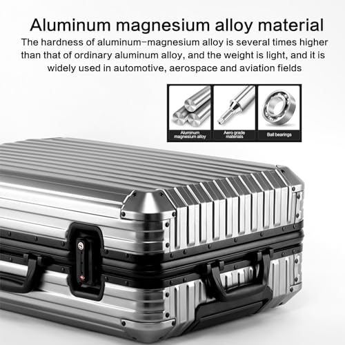 XZSP AISU Oblique Angle Metal All Aluminum Magnesium Alloy Material Carry-on Luggage TSA Customs Lock Zipperless Silent Rotary Wheel Business Suitcase Set (titanium gold