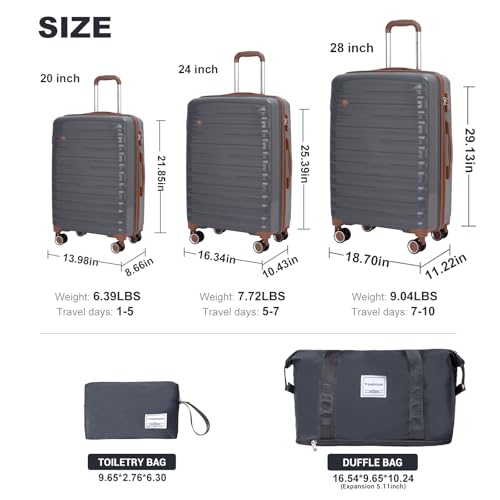 Travelhouse 5 Piece Luggage Sets with Spinner Wheels, Hardshell PP Suitcase Set with Tsa Lock, Lightweight Hardside Travel Suitcases with Waterproof Duffle Bag for Men Women