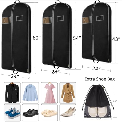 BALEINE 2PK Heavy Duty Garment Bag with Shoe Storage Travel Bag for Dresses, Suit, Coats Travel Essential (43
